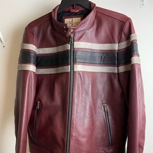 Mens Striped Red Leather Jacket